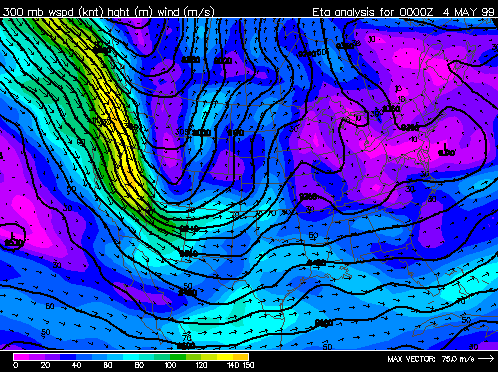 Upper-level winds during F5 tornado in Moore, OK, courtesy Unisys.