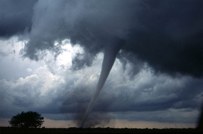 Tornado under wall cloud near Anadarko, OK, 1999-05-03, courtesy NOAA.