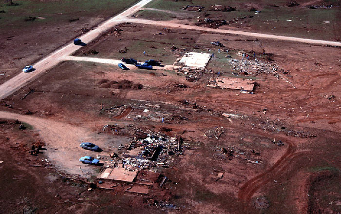 Damage from an F5 tornado in Bridge Creek, OK, 1999-05-03, courtesy NOVA.