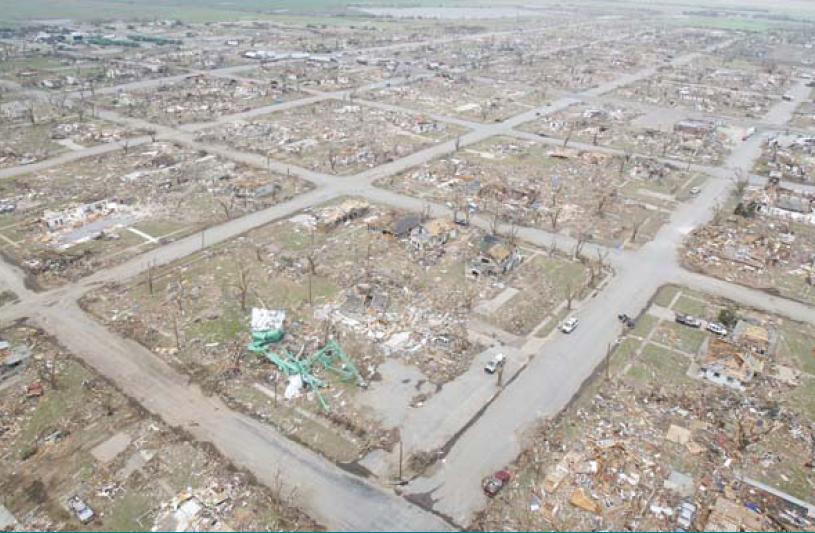 Damage from an EF5 tornado in Greensburg, KS, 2007-05-04, courtesy FEMA.